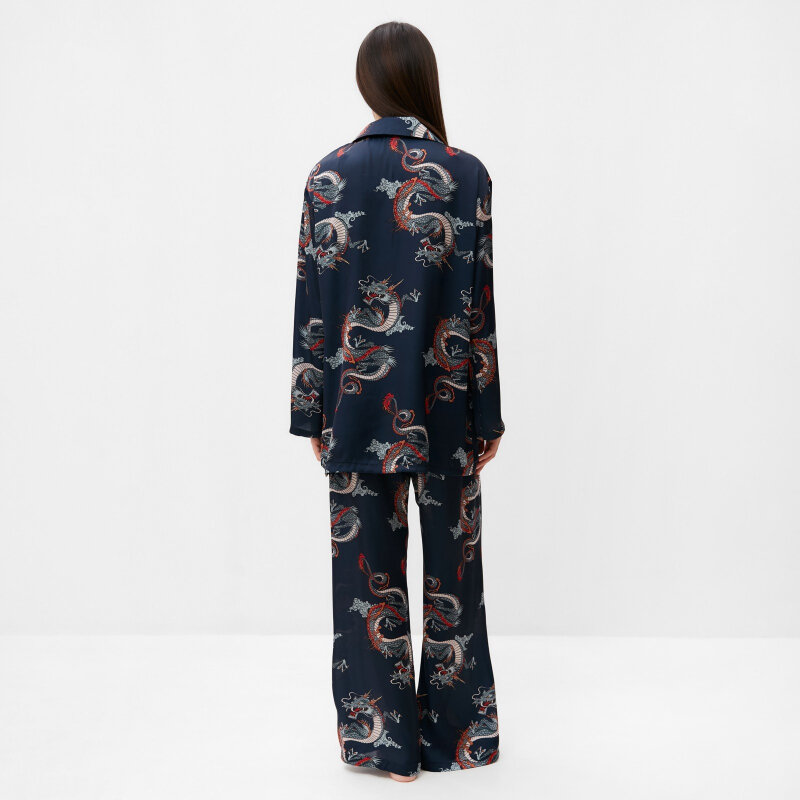 Пижама женская (рубашка и брюки) KAFTAN "Дракон", размер 48-50, синий - фотография № 4
