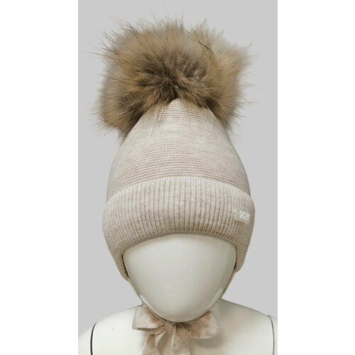 фото Шапка бини мегашапка, размер 38-40, бежевый