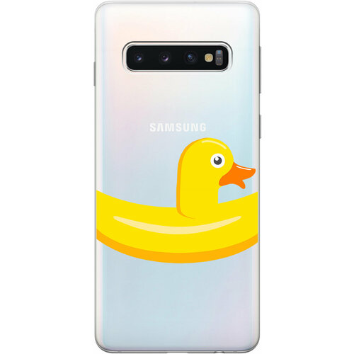 Силиконовый чехол на Samsung Galaxy S10, Самсунг С10 с 3D принтом Duck Swim Ring прозрачный чехол книжка на samsung galaxy s10 самсунг с10 с 3d принтом swan swim ring золотистый
