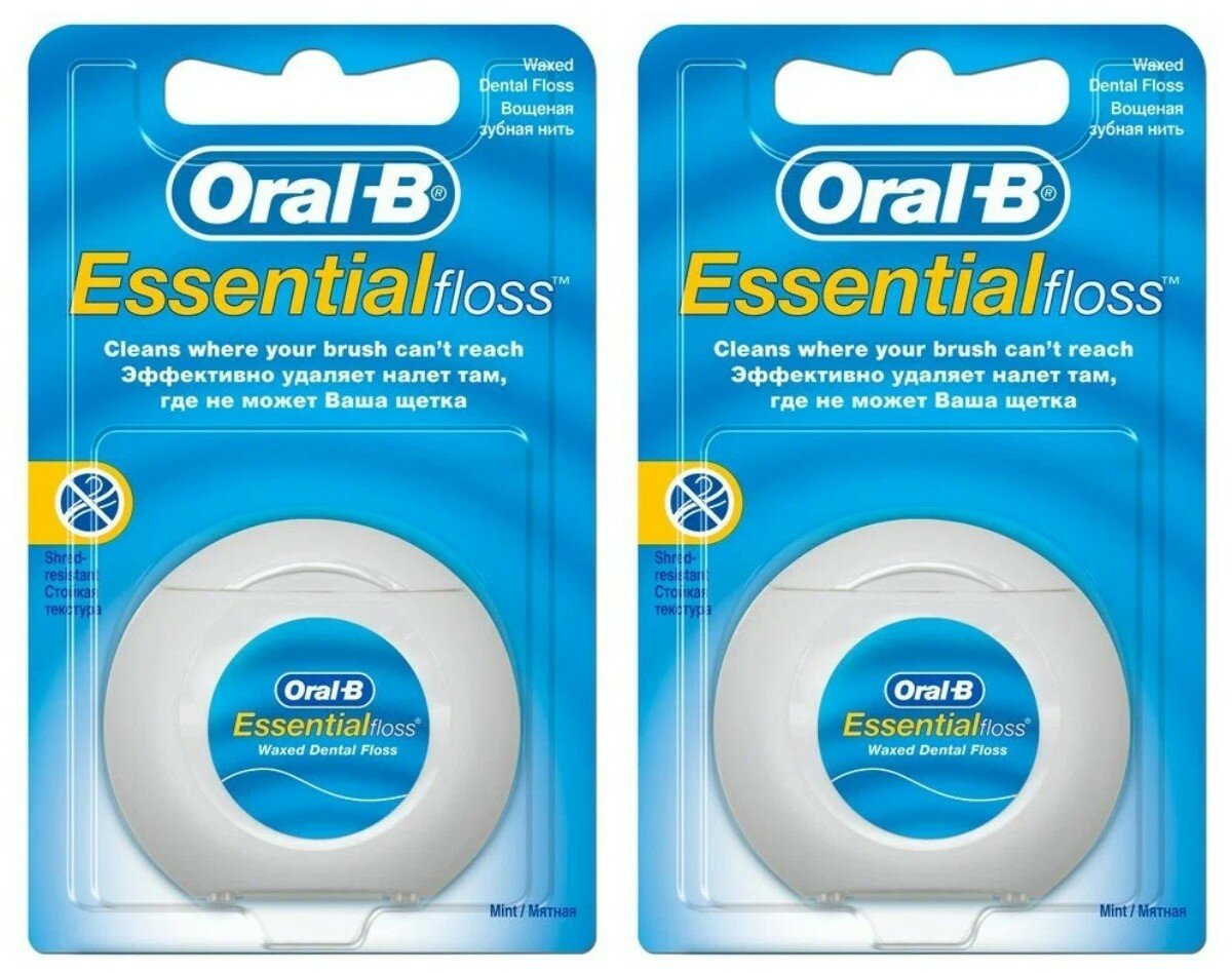 Зубная нить Oral-B EssentialFloss вощеная мятная, 50 м, 2 уп.