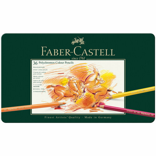 Карандаши цветные художественные Faber-Castell Polychromos, 36цв, заточен, метал. коробка, 285922