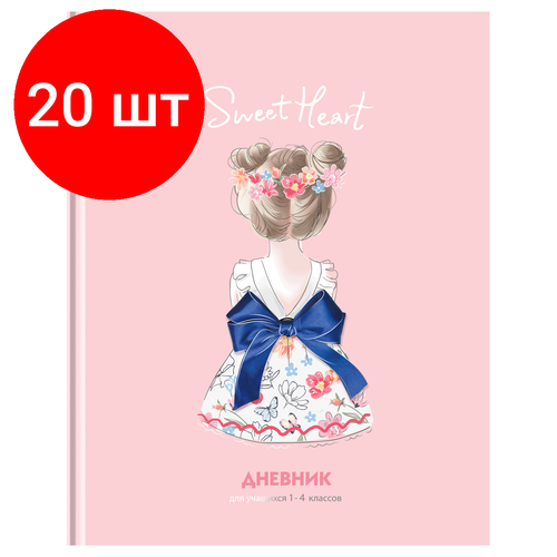 Комплект 20 шт, Дневник 1-4 кл. 48л. Лайт BG Sweet heart, матовая ламинация, тиснение фольгой