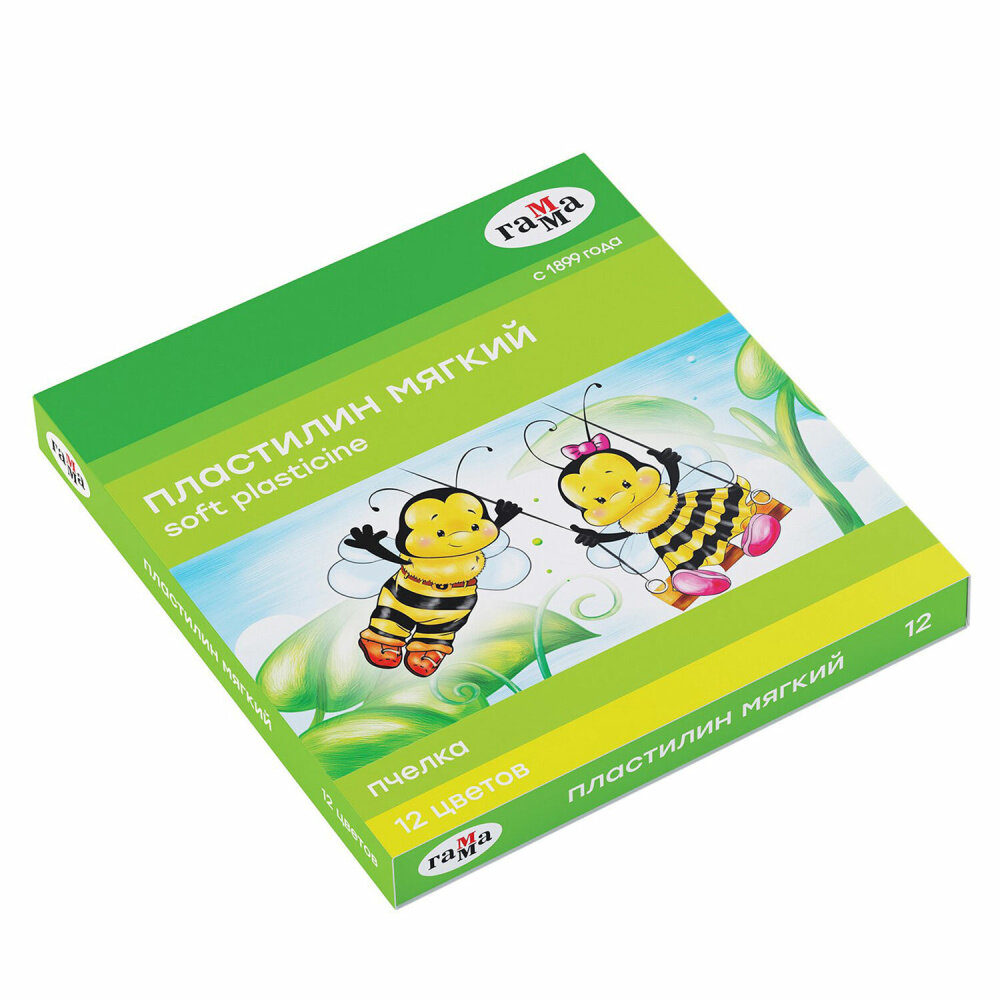 Пластилин восковой гамма "Пчелка", 12 цветов, 180 г, со стеком, картонная упаковка, 280032Н упаковка 8 шт.