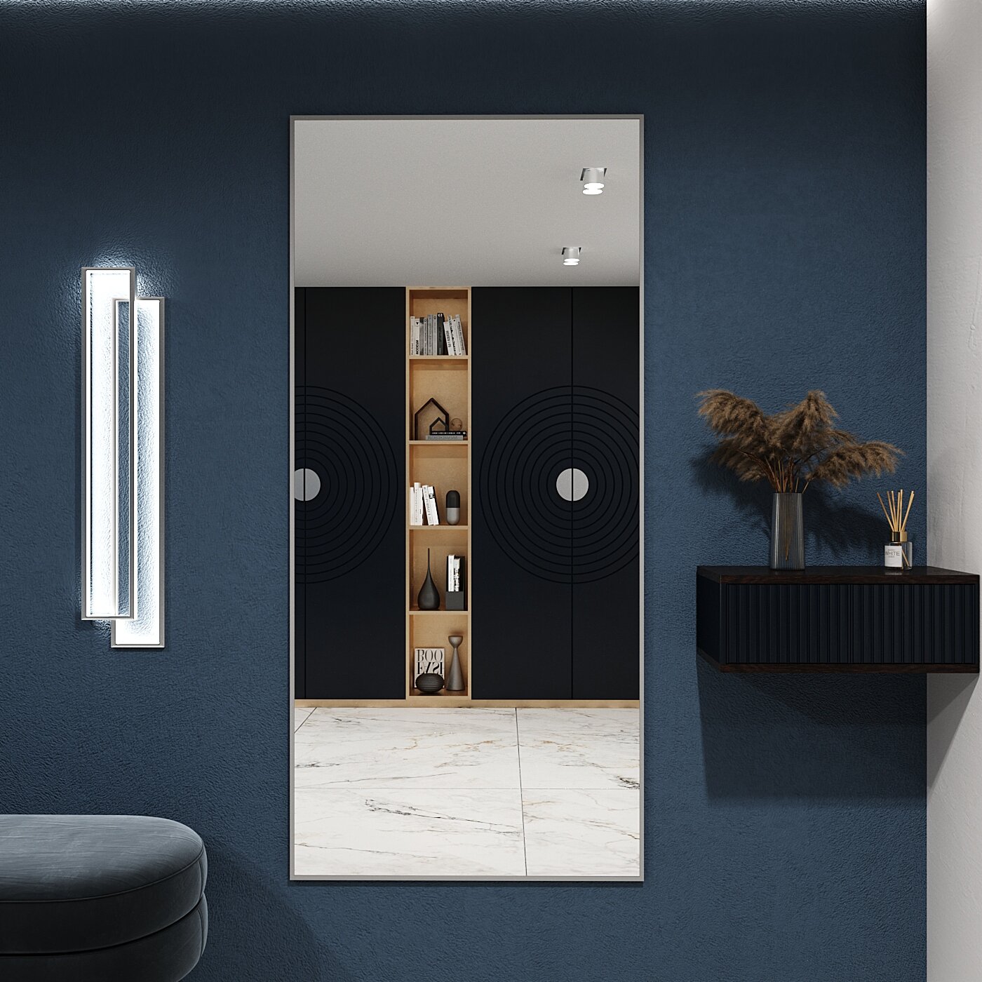 Зеркало настенное в алюминиевой раме ONE MARKET , 180х80 см. Серебро