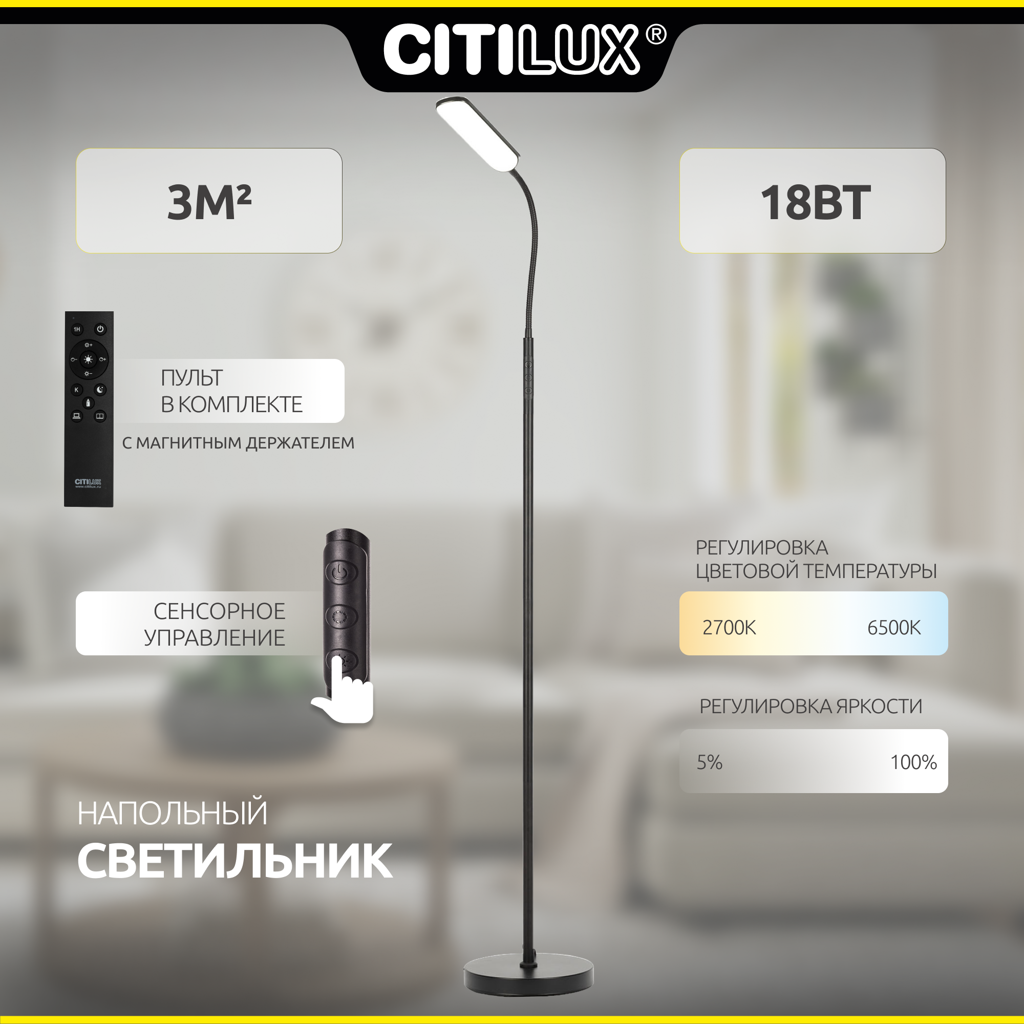 Citilux Alex CL804051 Торшер с пультом Чёрный