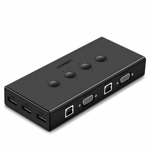 Разветвитель портов UGREEN CM154 (50280) 4-Port USB KVM Switch Box. Цвет: черный.