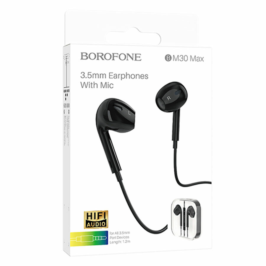 Проводные наушники BOROFONE BM30 Max Acoustic, Jack 3.5mm, 1.2 м, черный