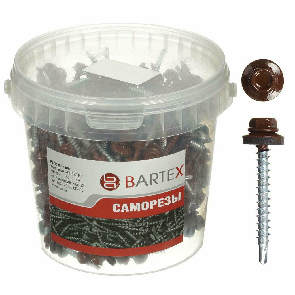 фото Саморез кровельный, d4.8х50 мм, 150 шт, шоколадно-коричневый, банка, Bartex