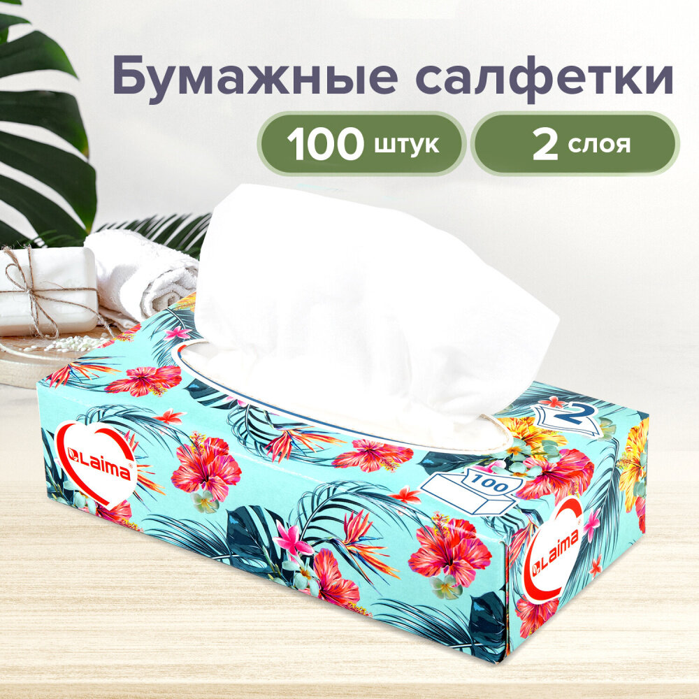 Салфетки косметические 100 шт. в картонном боксе 2-слойные, LAIMA "Everyday", 20х20 см, 113588 упаковка 7 шт.