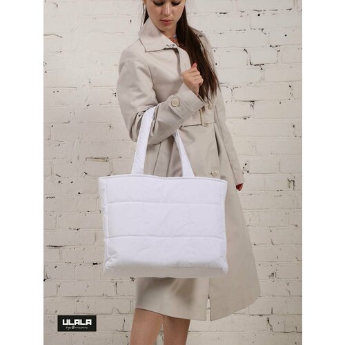 Сумка шоппер ULALA, фактура стеганая, белый сумка дутая стеганная сумка шоппер сумка на плечо женская сумка серый металлик