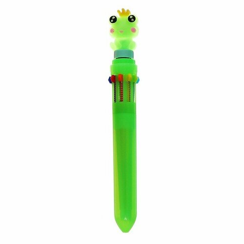 Ручка шариковая-спинер Лягушка, 10-ти цветная, автоматическая, зеленая