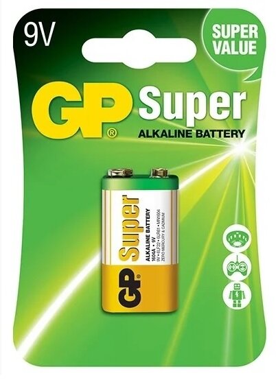 Батарейка GP Super Alkaline 9V Крона, в упаковке: 1 шт.