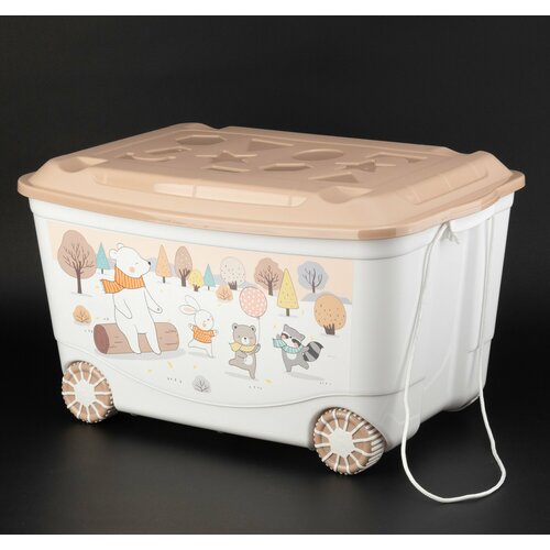Ящик для игрушек 45 л на колесах с декором Зверушки на опушке, контейнер детский для хранения игрушек комод детский на колесах с декором зверушки на опушке 4 ящика