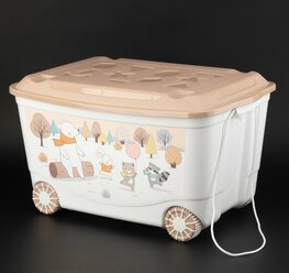 Ящик для игрушек 45 л на колесах с декором Зверушки на опушке, контейнер детский для хранения игрушек