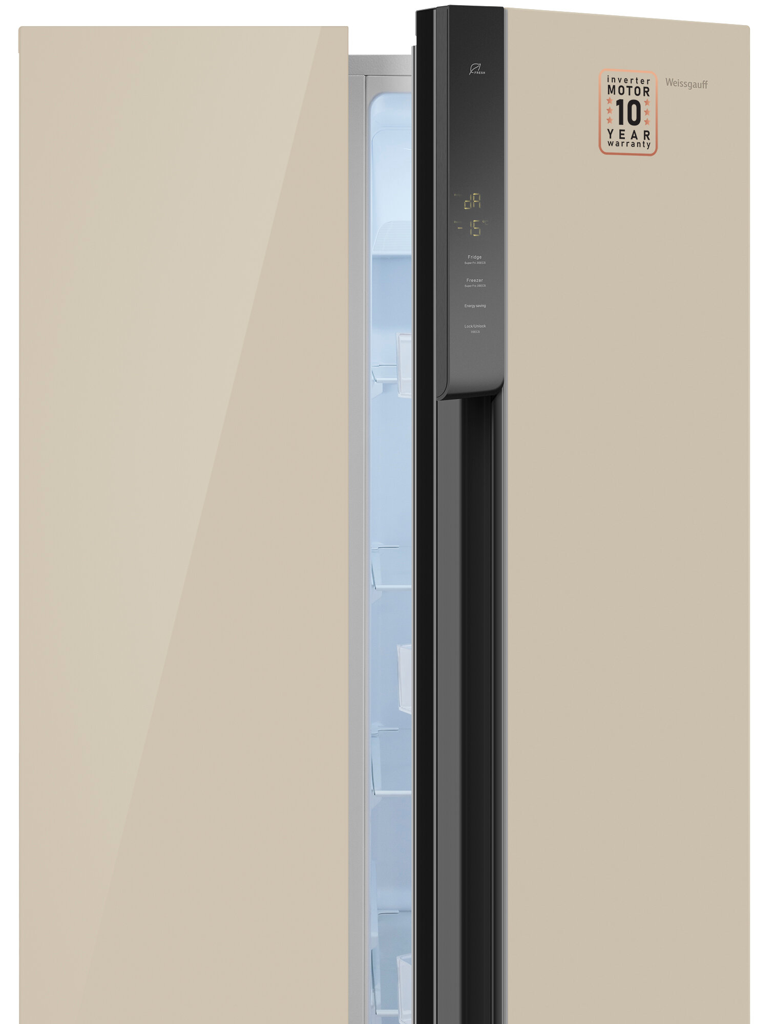 Отдельностоящий холодильник с инвертором Weissgauff WSBS 500 Inverter NoFrost Beige Glass - фотография № 11