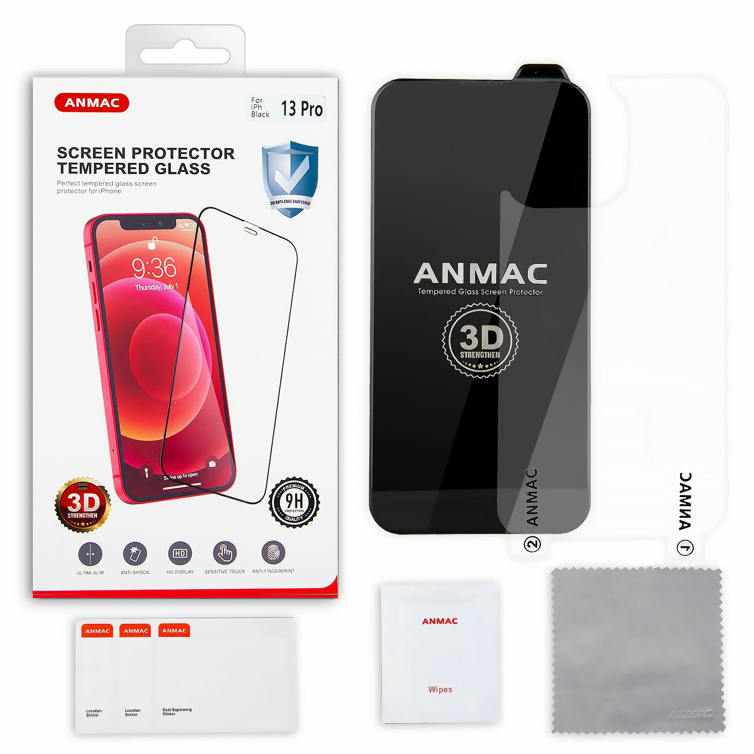 Защитное стекло iPhone 13 Pro + пленка назад 3D ANMAC усиленное