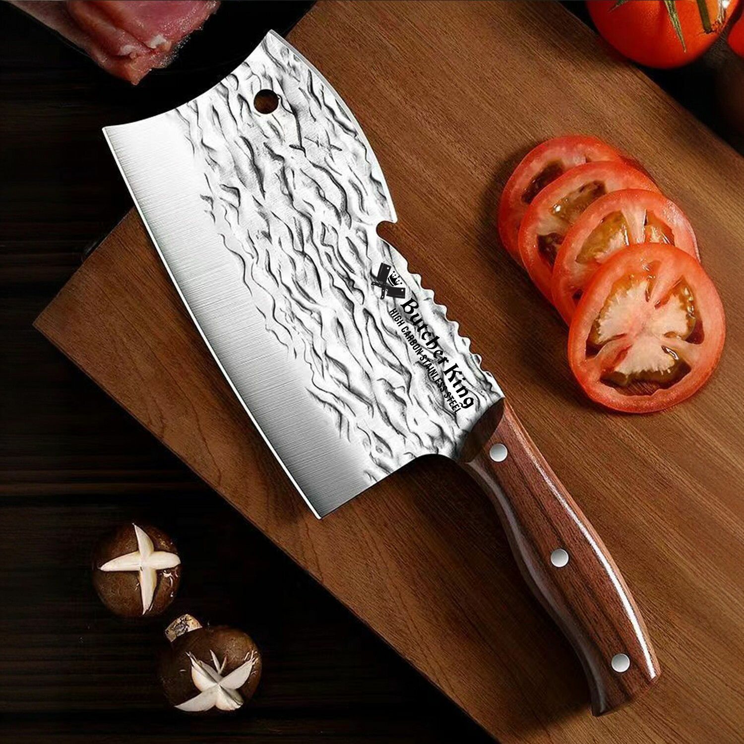 Butcher King / Многофункциональный кованый кухонный нож - топорик. Нож для разделки мяса. Высокоуглеродистая сталь. Длина лезвия 18,5 см