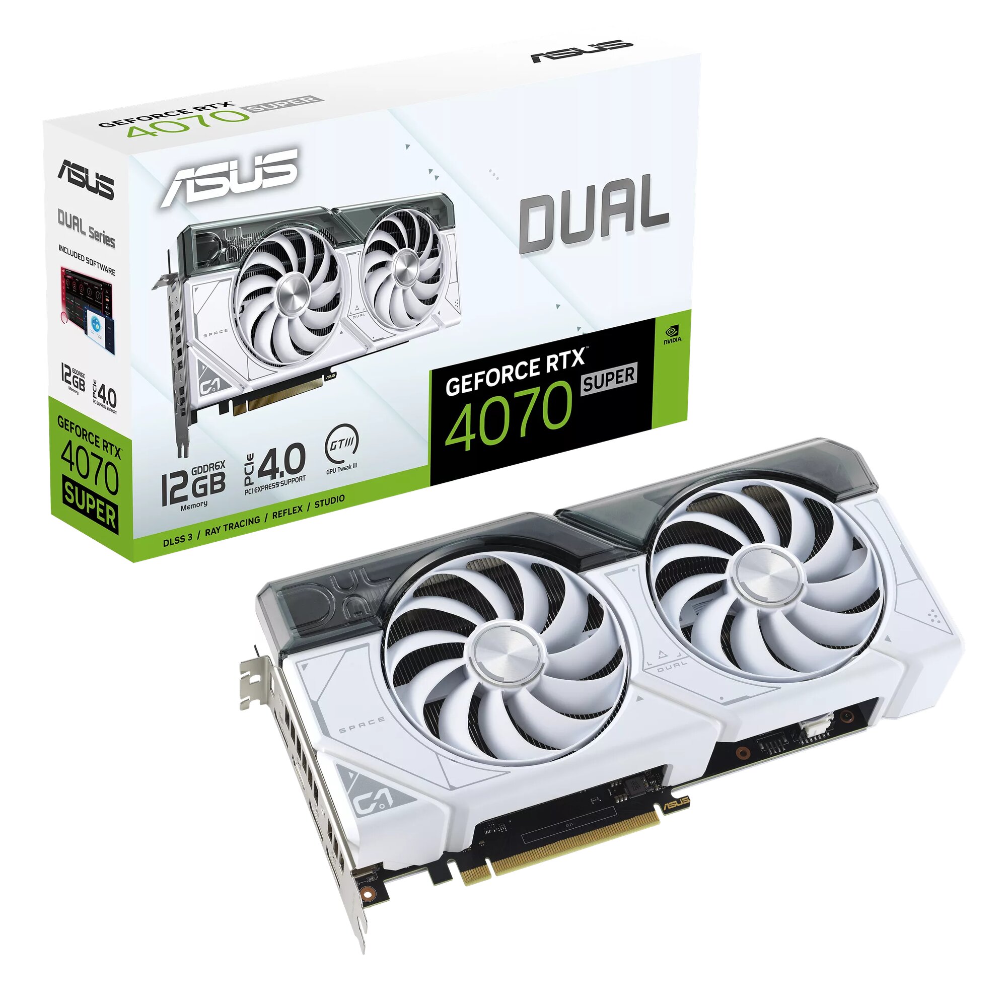 Видеокарта ASUS GeForce RTX 4070 SUPER DUAL OC White 12GB (DUAL-RTX4070S-O12G-WHITE), (90YV0K84-M0NA00)