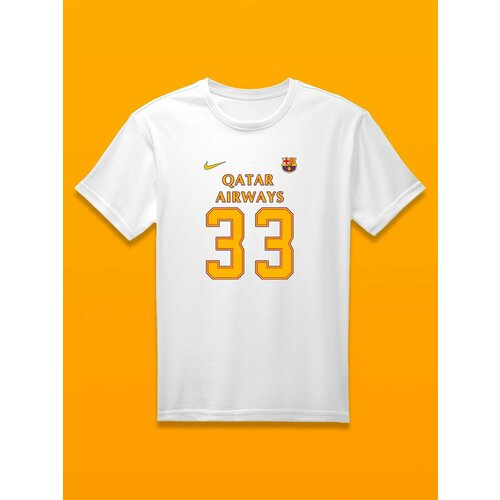 Футболка Барселона номер 33, размер 3XS, белый