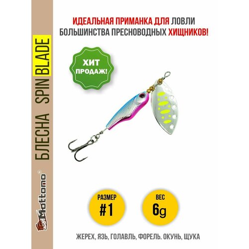 Блесна вращающаяся для рыбалки Mottomo Spin Blade #1 6g Silver 22 для спиннинга. Вертушка на голавля, жереха, щуку, окуня, форель