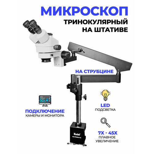 Микроскоп Kaisi 37045A-FLB 7X45X тринокулярный на струбцине + подсветка