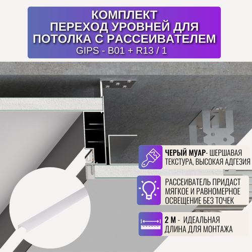 Изображение товара Профиль для создания ниши с рассеивателем на потолке из ГКЛ 2 метра 1 шт, цвет черный