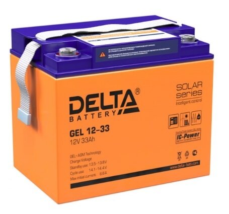 Аккумуляторная батарея Asterion (Delta) GEL 12-33 NDC 12В/33Ач клемма Болт М6 (195х132х168мм(168мм) .