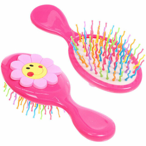 Расчёска массажная детская Little darling Ромашка - улыбашка цвет ярко - розовый разноцветные зубчики 1386см пакет с подвесом 349₽
