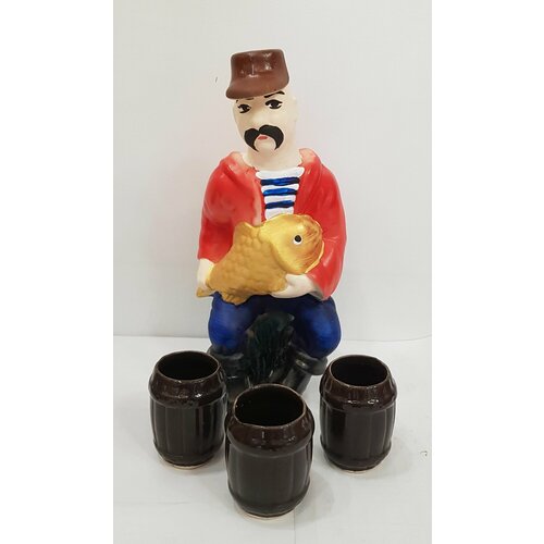 Подарочный набор Рыбак Штоф для вина3 рюмки 26х12х9см керамика 2266 3150₽