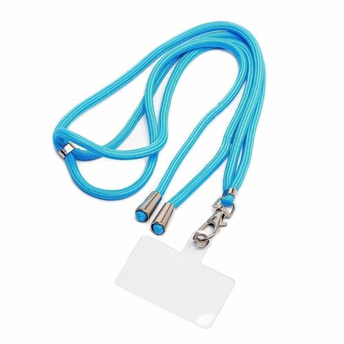 Шнурок для телефона, текстильный, на шею, с карабином, круглый, голубой, 1 шт hunter cветящийся шнурок на шею led yukon 20 70 см голубой