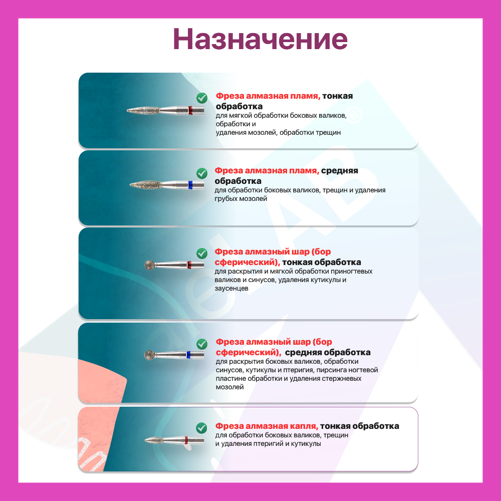 Набор алмазных фрез для маникюра и педикюра, NaleLAB, 15 шт