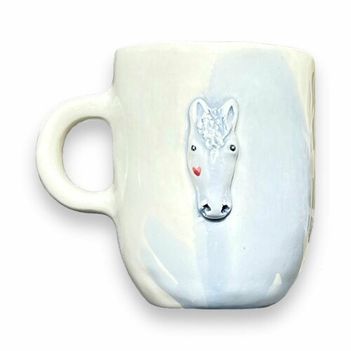 Кружка ручной работы Лошадка с сердечком голубая керамика 350 мл 3901₽