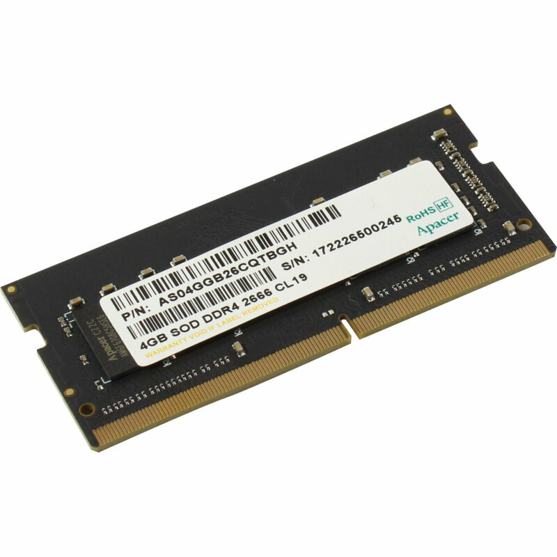Модуль памяти Apacer DDR4 4GB 2666MHz SO-DIMM CL19(AS04GGB26CQTBGH), 2002205