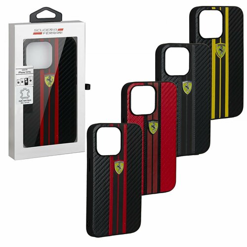 Чехол для iph 13 Pro Ferrari carbon PU чехол для iphone 6 plus platina super slim 03мм carbon design черный