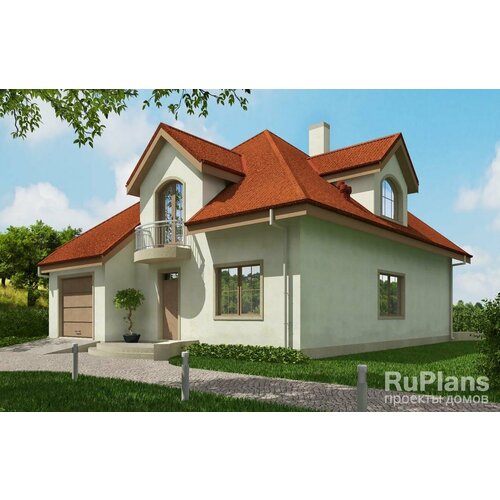 Одноэтажный дом с мансардой, гаражом и террасой (195 м2, 13м x 11м) Rg5413