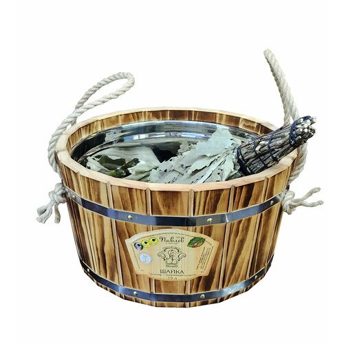 Шайка для бани с ручками из джута 15 л термокедр