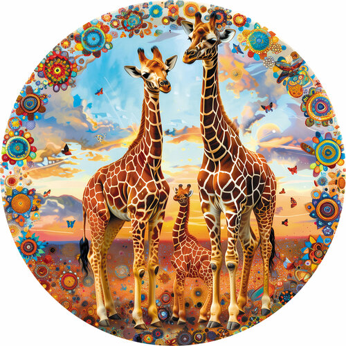 Деревянный пазл Семья жирафов / 30х30см, 220 деталей / Подарок для взрослых и детей