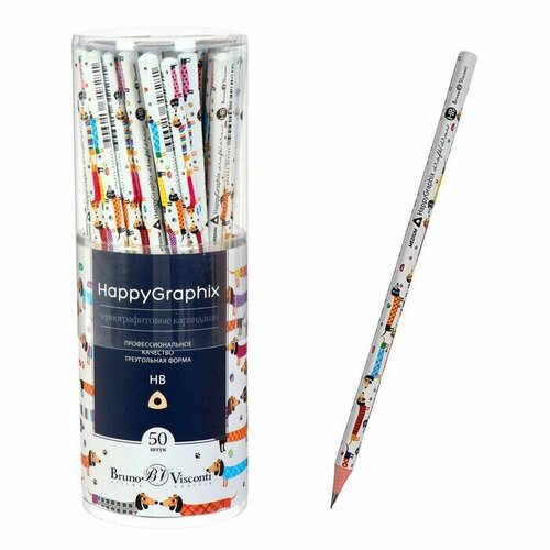 Карандаш чернографитный 2 мм HappyGraphix Таксы НВ трёхгранный 405₽