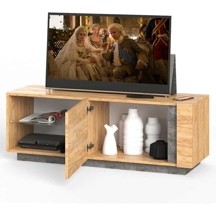 фото Тумба под ТВ Моби Арчи 10.85 дуб крафт золотой/камень темный универсальная сборка