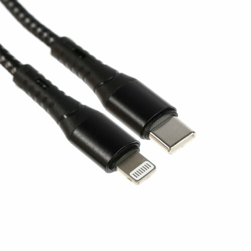 Кабель Type-C - Lightning, 3 А, 66 W, быстрая зарядка, тканевая оплётка, 1 метр, чёрный (1шт.) черный