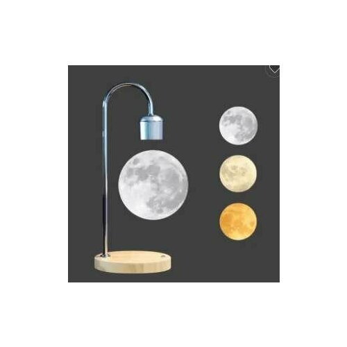 Левитирующий гравитационный светильник с тремя режимами света на черном основании, лампа парящая в воздухе в виде луны с быстрой Fast Charge NFC - зарядкой для смартфонов