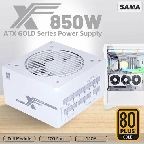 SAMA Блок питания компьютера 850W 80Plus Gold PCIe50 японский конденсатор 140 мм 204 pin 244 pinCPU 362pinPCI-E 112V PWR PCIE 50 8SATA 6MOLEX 850 Вт XF850W 11800₽