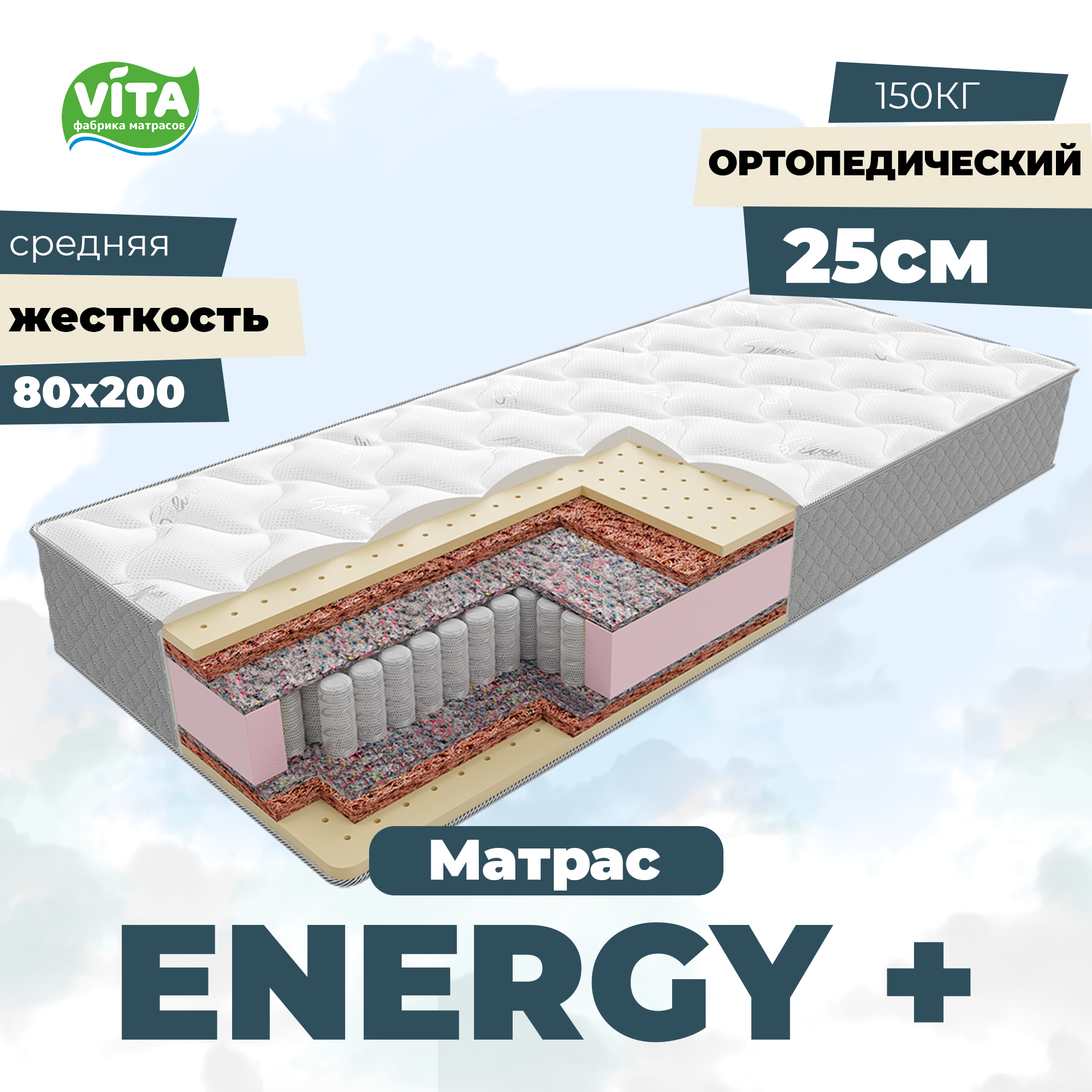 Матрас ортопедический пружинный Energy+ PS 500 (80х200)