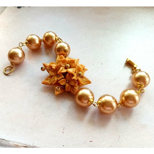 Браслет-цепочка GulNara, полимерная глина, жемчуг имитация, 1 шт., размер 18 см, золотистый