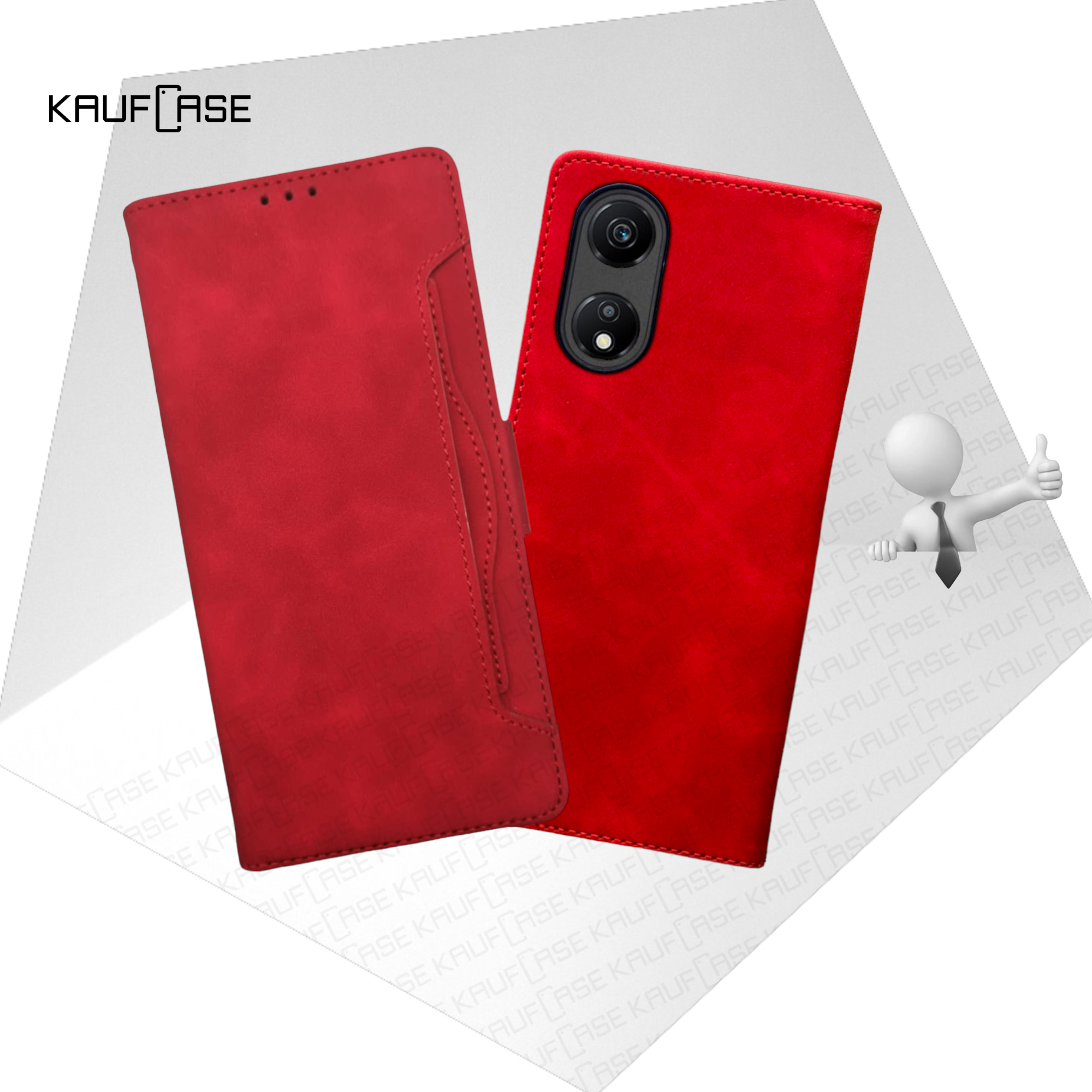 фото Чехол с дополнительным кошельком для вашего смартфона Huawei Honor X5 Plus (6.56"), красный. Текстура под кожу, дополнительный кошелек-визитница