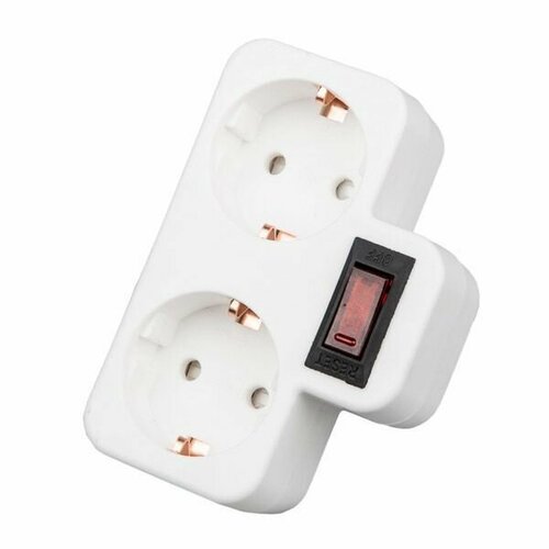 Разветвитель -двойник Uniel с заземлением с выключателем UL-00011243 S-GES2-16PB WHITE 473₽