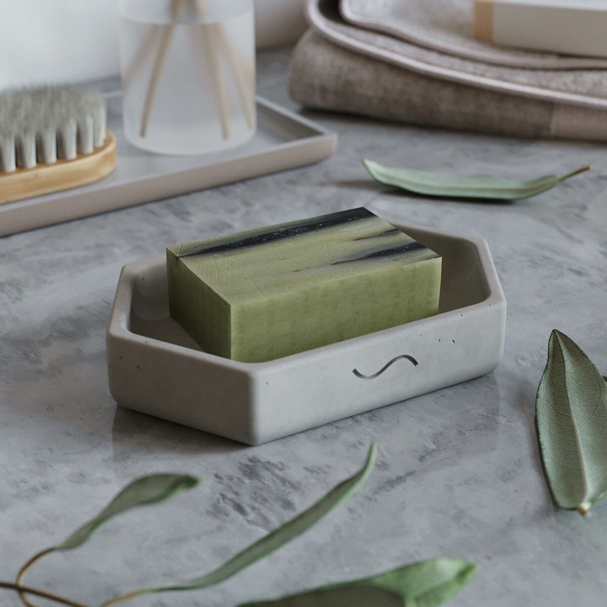 фото Мыльница для ванной и кухни Sakura из бетона, белая матовая