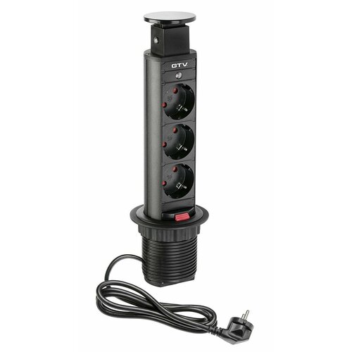 Удлинитель выдвижной встраиваемый в стол на 3 розетки Schuko с проводом 15 м цвет - черный GTV 3990₽