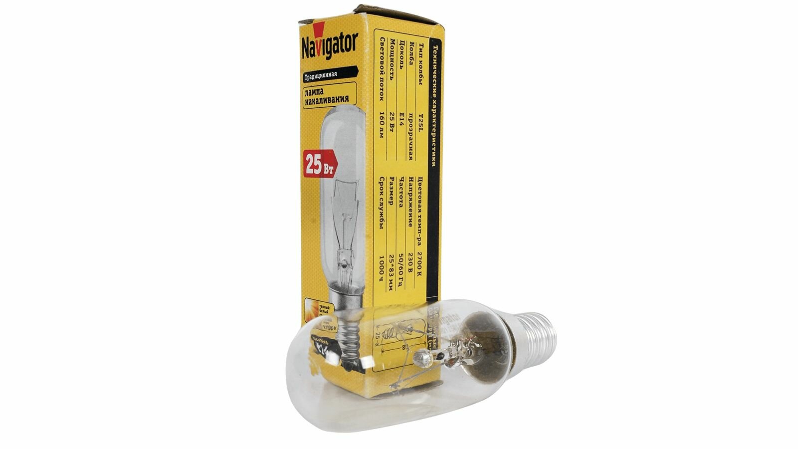 фото Лампа накаливания специального назначения РН 25вт 230в Е14 T25L CL для кухонных вытяжек и ночников