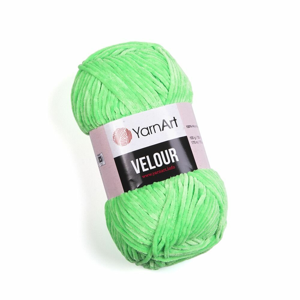 Пряжа Велюр (Velour) упаковка 5 мотков 100 г. 170 м. 100% микрополиэстер цвет 861 салат-неон